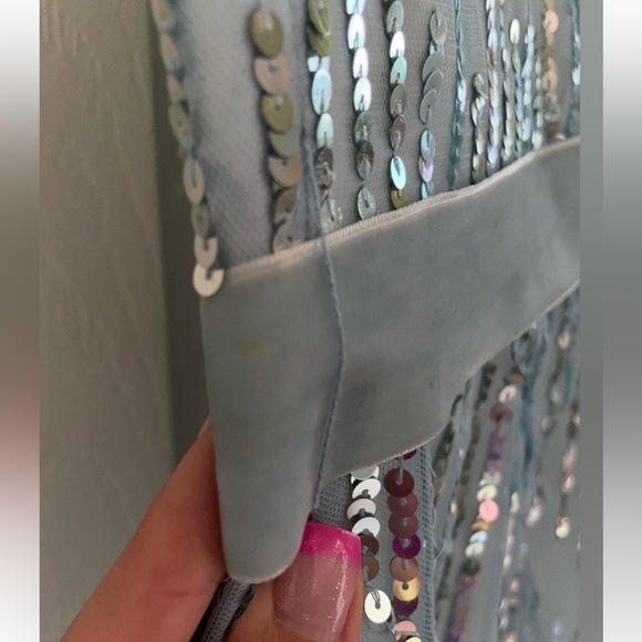 Women’s Elegant BCBGMaxAzria Light Blue Strapless Sequin Dress - Picture 14 of 15